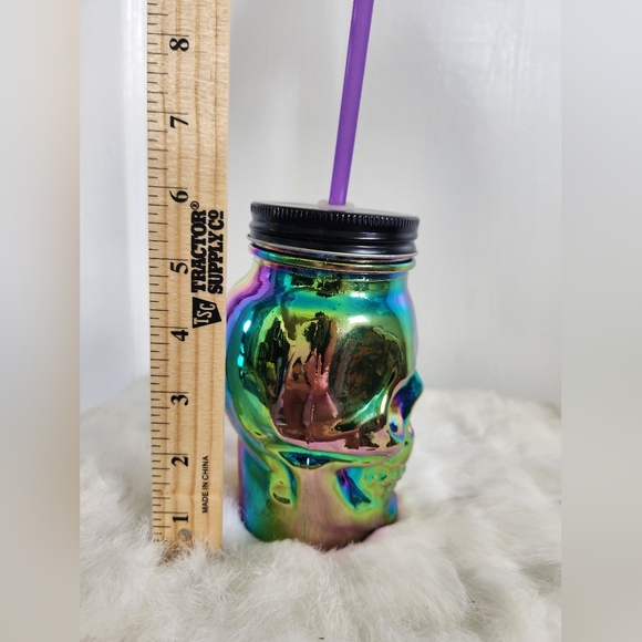 3D Skull Head Drinking Jar Multi Color Reflective Glass Travel Cup 18 oz - Picture 7 of 7